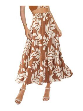 Women's A-Line Maxi Skirt with Pockets, Floral Print, High Waist, Elastic